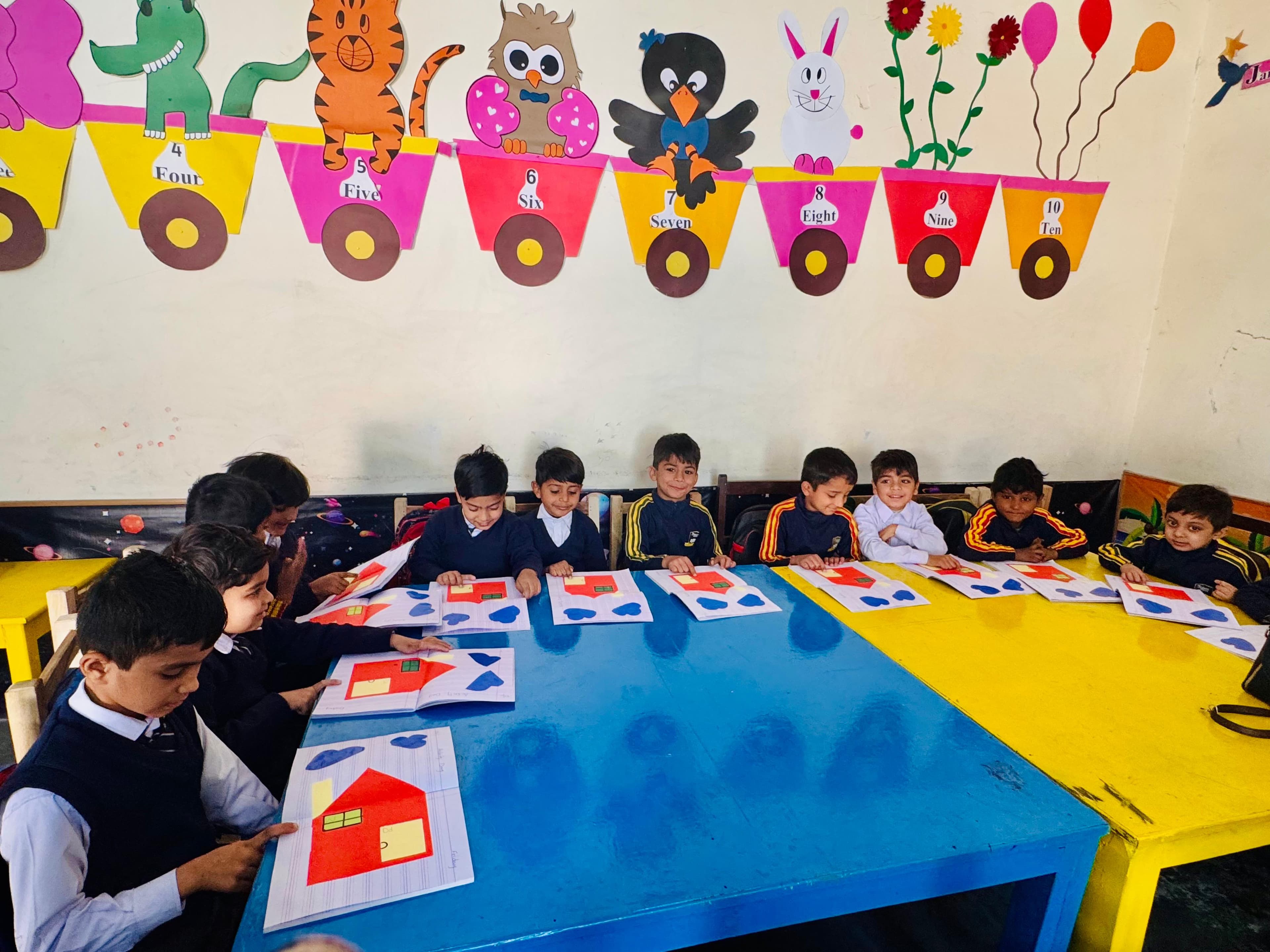 Junior section students at The Lyceate School engaged in a coloring activity.